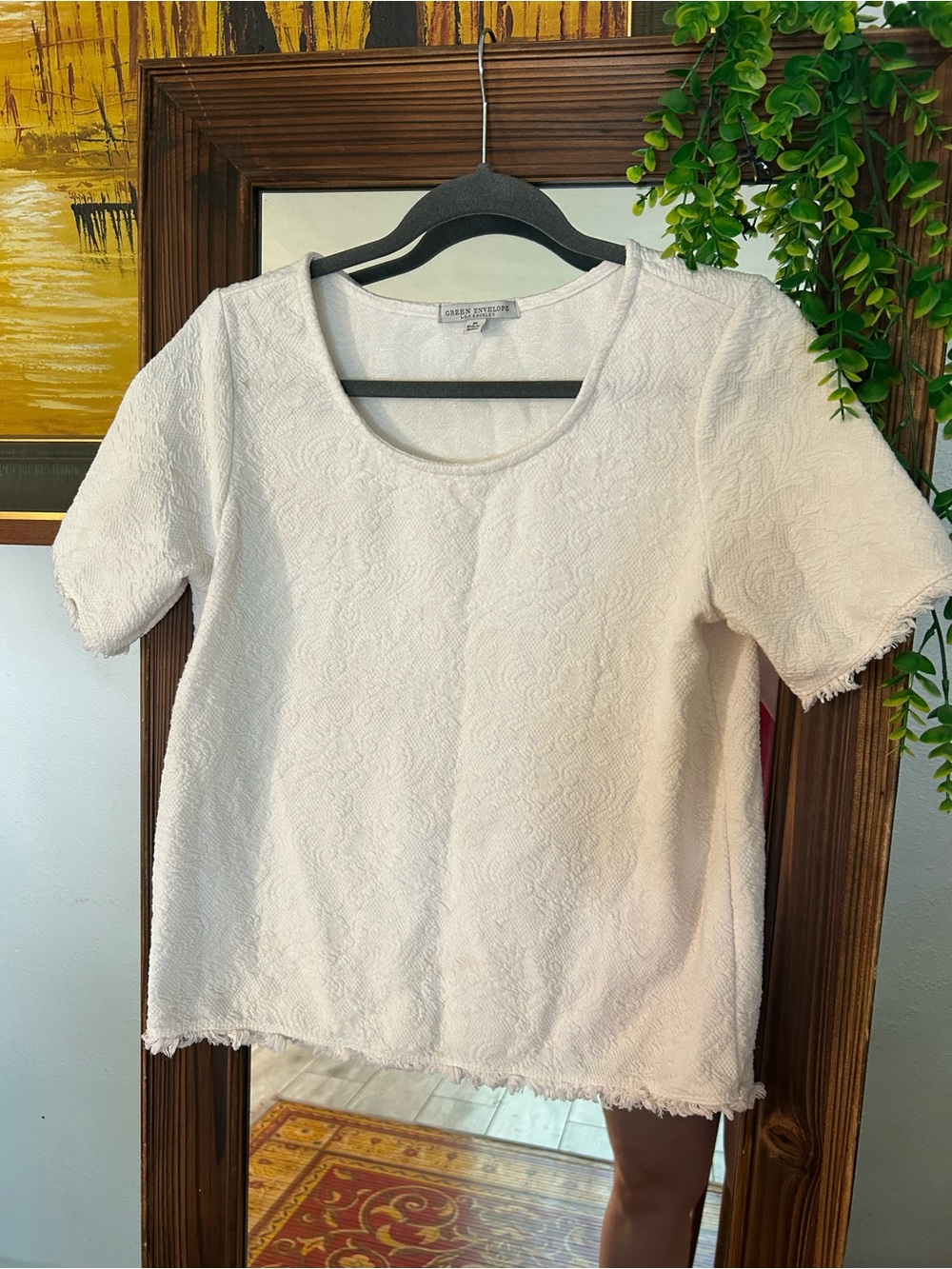 Vintage Soft Cream Short fringe Sleeve Scoop Neck Top